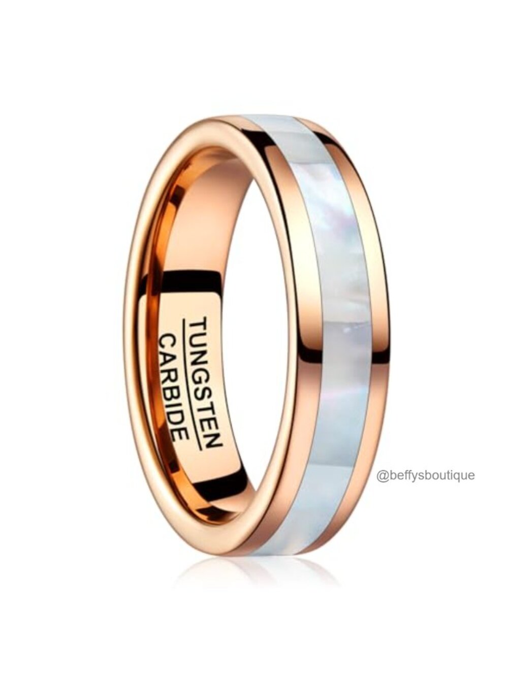 Tungsten Carbide Wedding Band Mother of Pearl Inlay Ring
